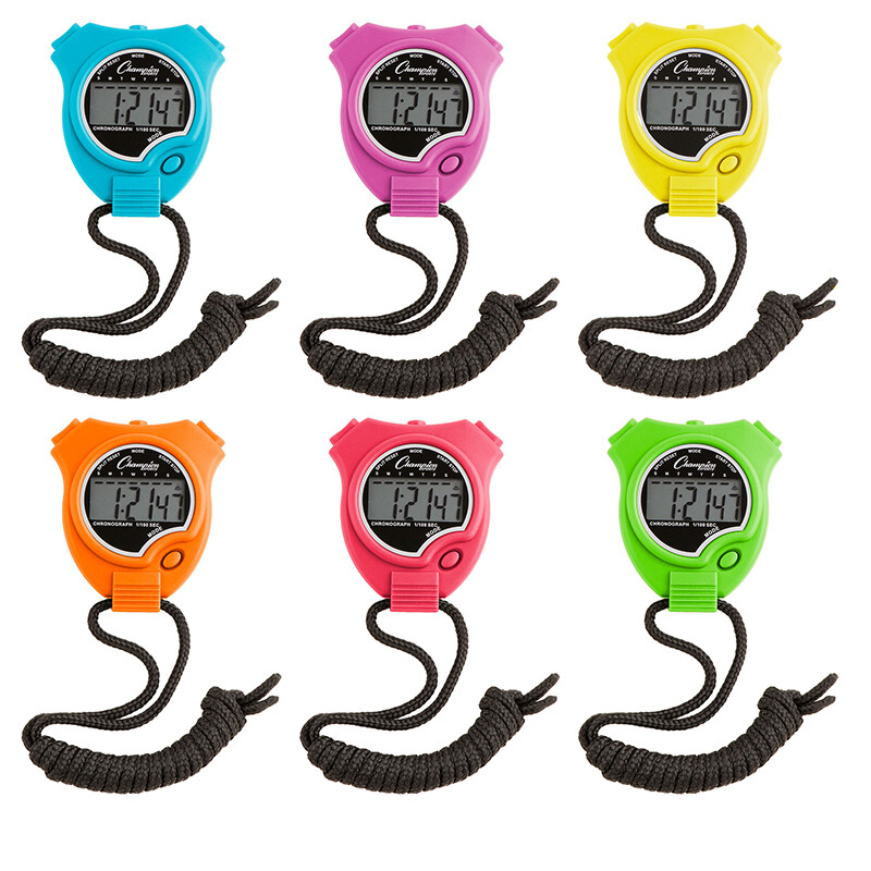 CHAMPION SPORTS STOP WATCH 6PK NEON COLORS