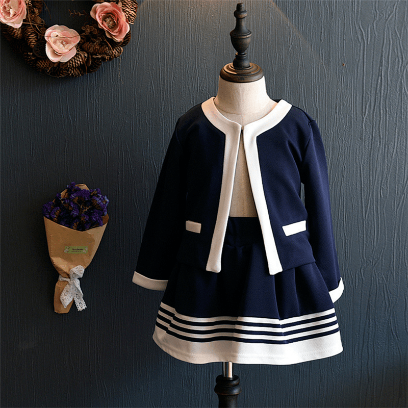 2pc Toddler Baby Girls Fashion Dress Long Sleeve Coat+Skirt Kids Casual Clothes