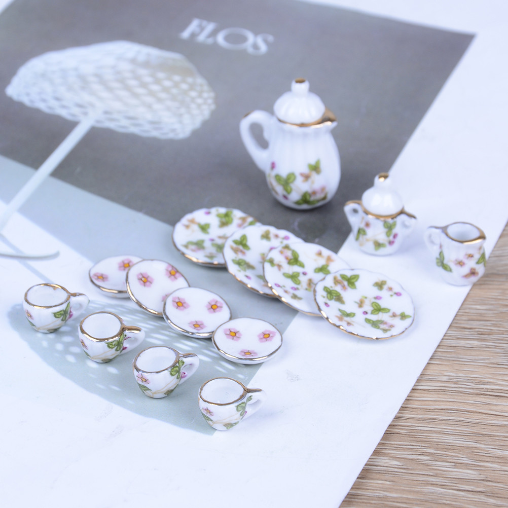 1:12 Doll House furniture tableware 15 PCS dolls ceramic miniature tea setsBLBL 1:12 Doll House furniture tableware 15 PCS dolls ceramic miniature tea setsBLBL