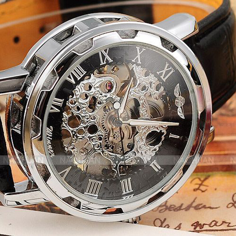 Mens Mechanical Hand Wind-Up Leather Strap Steampunk Skeleton Wrist Watches Gift Mens Mechanical Hand Wind-Up Leather Strap Steampunk Skeleton Wrist Watches Gift