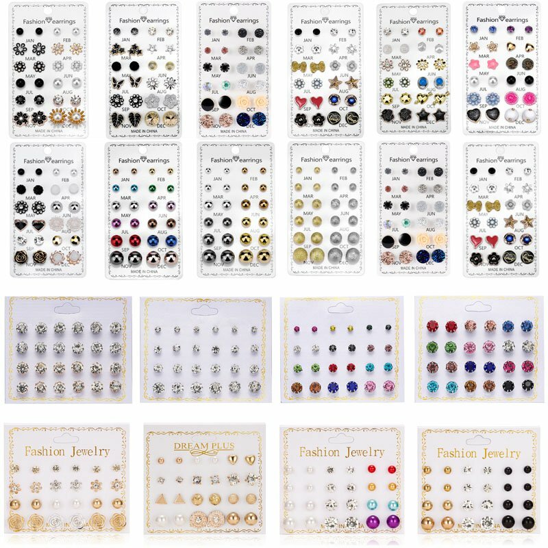 Wholesale 12 Pairs Rhinestone Crystal Pearl Ear Stud Earrings Set Women Jewelry Wholesale 12 Pairs Rhinestone Crystal Pearl Ear Stud Earrings Set Women Jewelry
