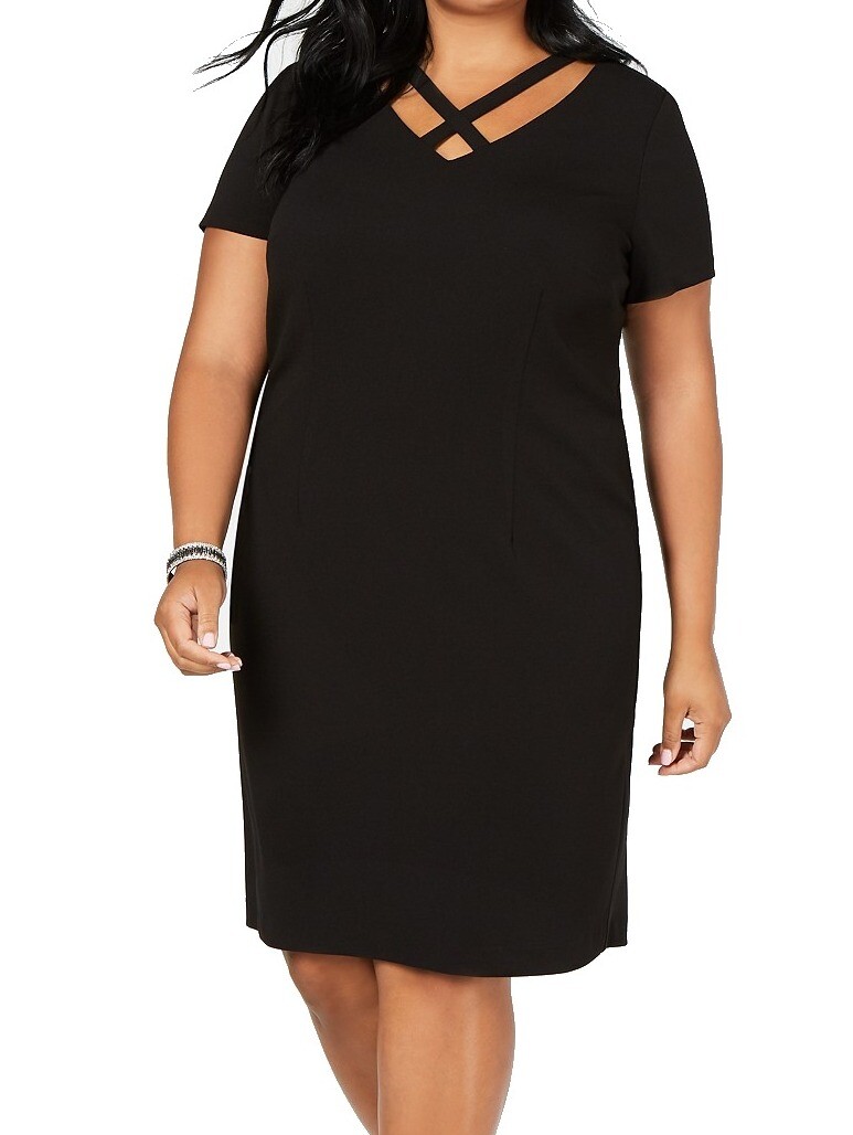 Connected Apparel Women’s Dress Black Size 20W Plus Crisscross Sheath #322 Connected Apparel Women’s Dress Black Size 20W Plus Crisscross Sheath #322