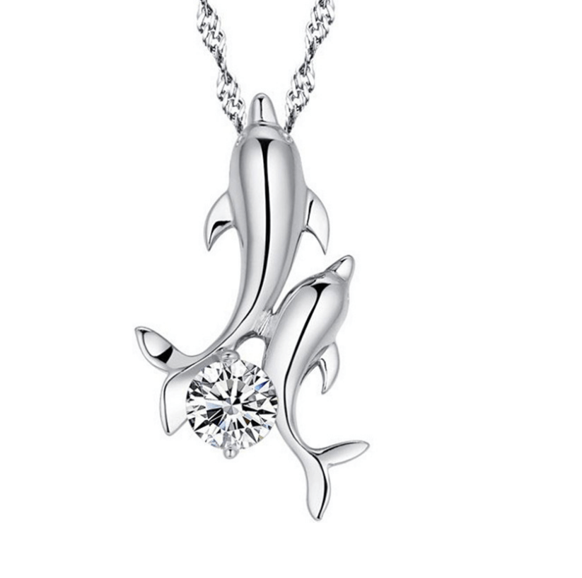Animal Dolphin Crystal Gemstone 925 Sterling Silver Pendant Necklace Chain F5 Animal Dolphin Crystal Gemstone 925 Sterling Silver Pendant Necklace Chain F5