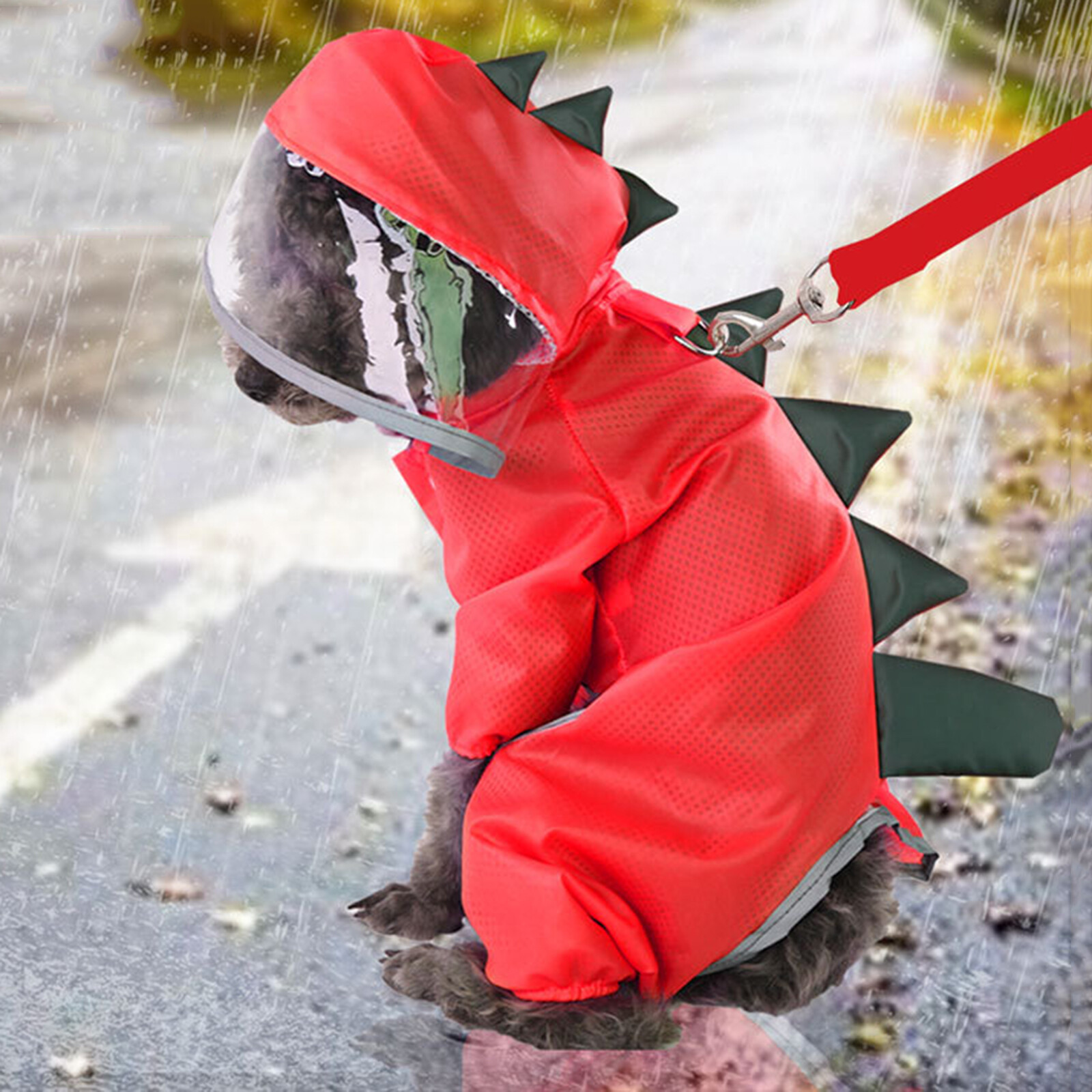 Clothes Hooded Poncho with Leash Buckle Dog Raincoat Pet Rain Jacket Waterproof