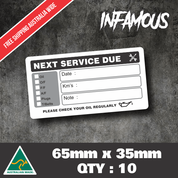 10x Custom Next Service Due Label Stickers 35x65mm Maintenance Vehicle SERV1 10x Custom Next Service Due Label Stickers 35x65mm Maintenance Vehicle SERV1