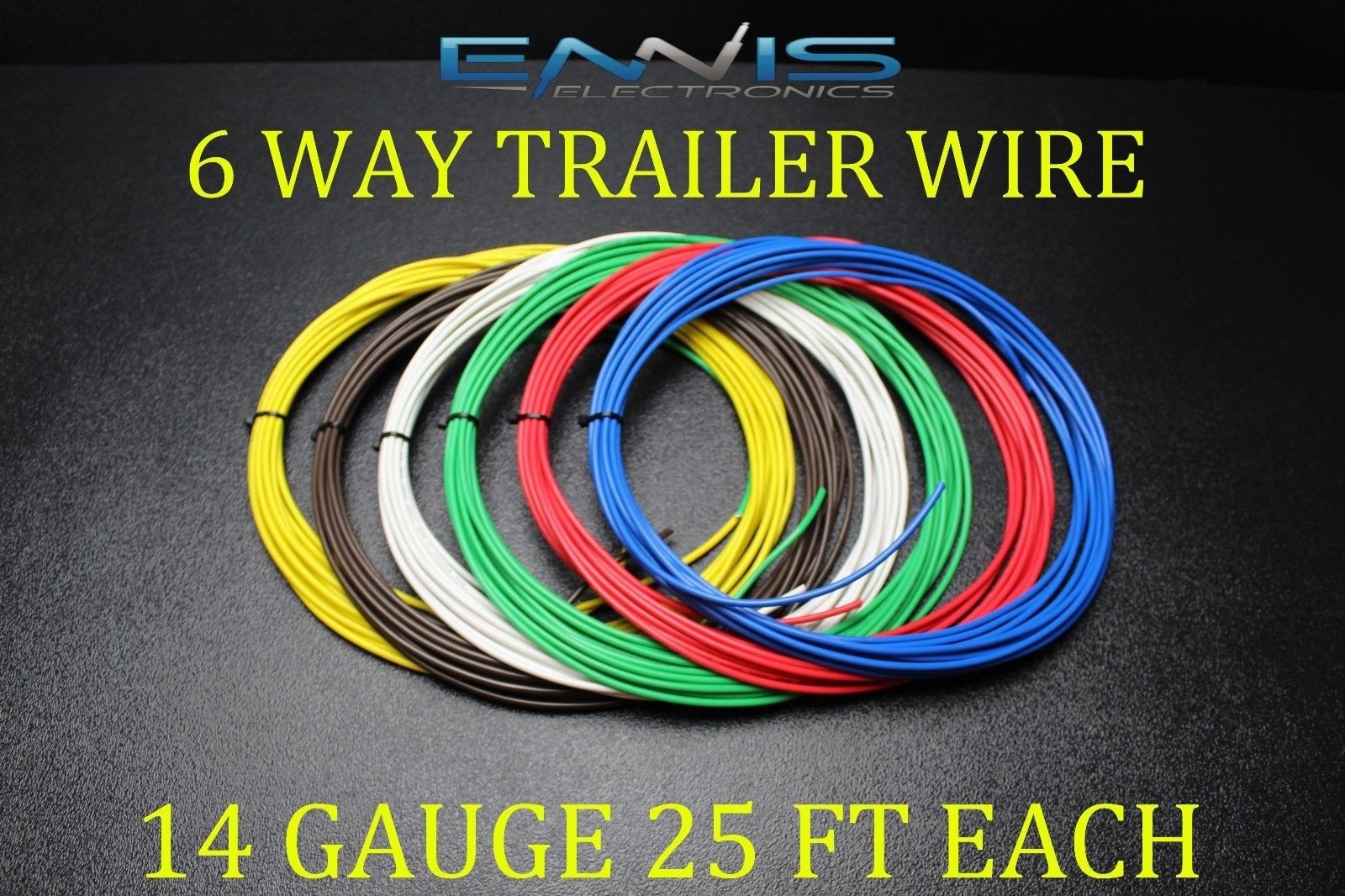 14 GAUGE WIRE ENNIS ELECTRONICS 6 WAY TRAILER LIGHT 25 FT EACH PRIMARY CABLE 14 GAUGE WIRE ENNIS ELECTRONICS 6 WAY TRAILER LIGHT 25 FT EACH PRIMARY CABLE