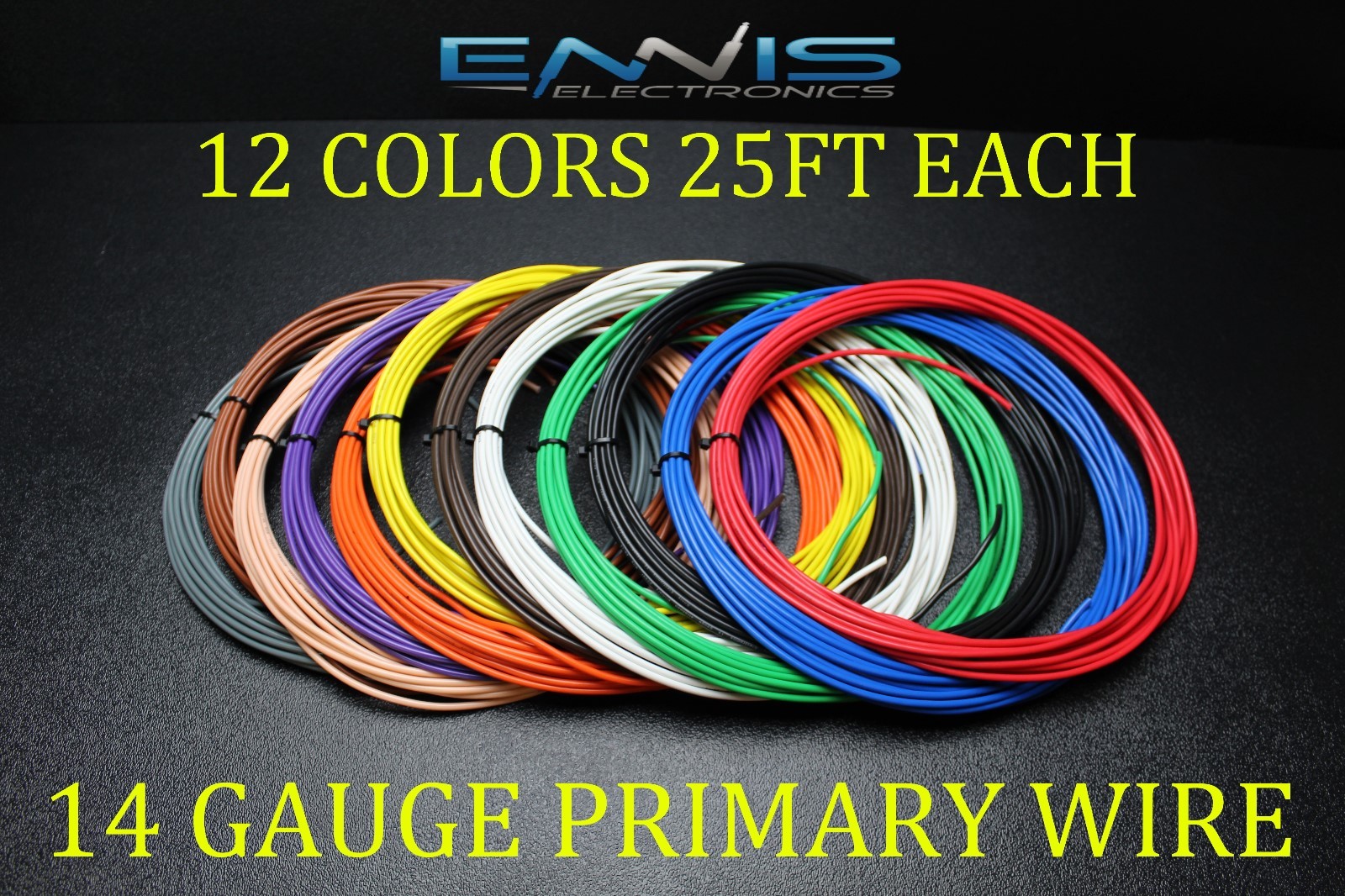 14 GAUGE WIRE ENNIS ELECTRONICS 25 FT EA 12 COLORS CABLE AWG COPPER CLAD 14 GAUGE WIRE ENNIS ELECTRONICS 25 FT EA 12 COLORS CABLE AWG COPPER CLAD