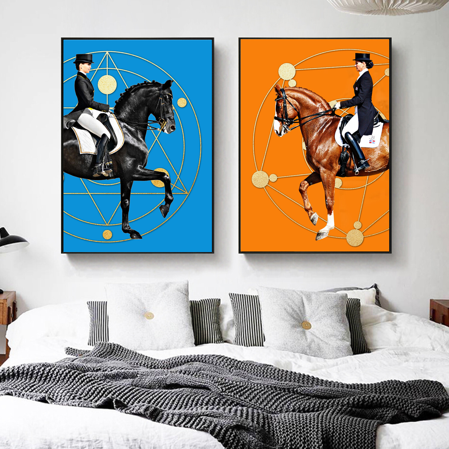 Set 2 Prints Horse Racing Paint Art Silk Canvas Poster Decor No Frame 8″x12″