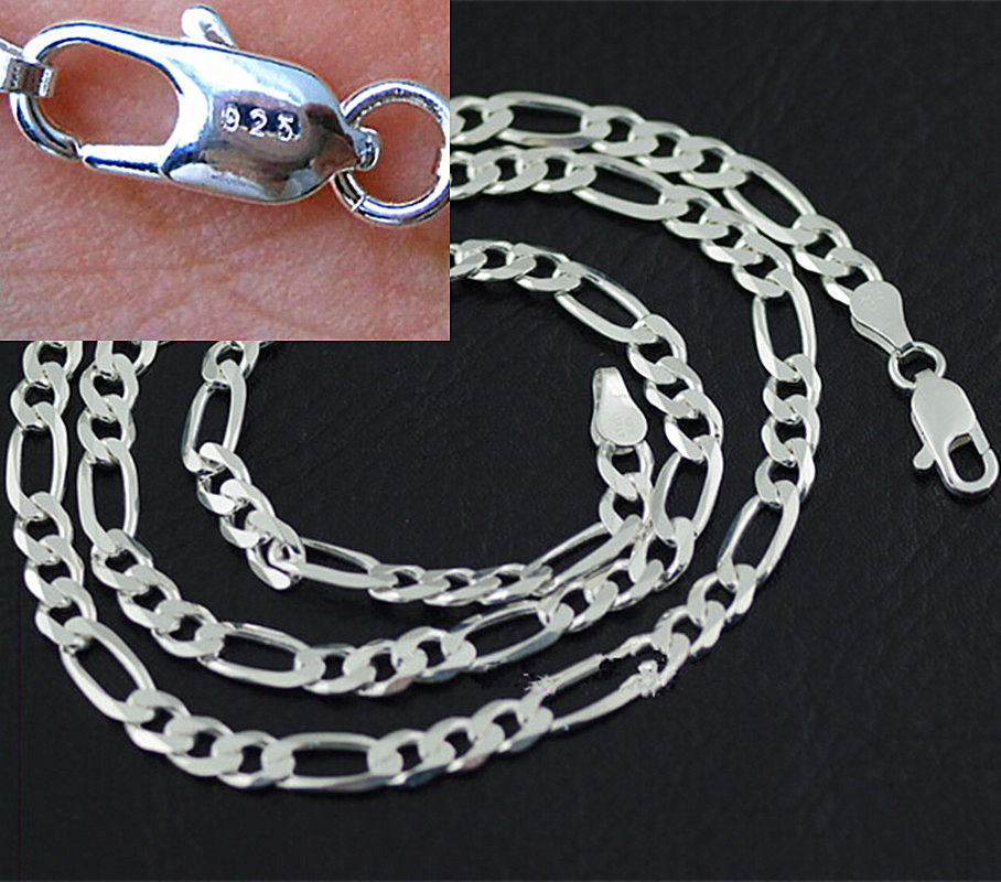 925 Sterling Silver Plated 16-30inch 4MM Chain Fashion Men Figaro Necklace Nice 925 Sterling Silver Plated 16-30inch 4MM Chain Fashion Men Figaro Necklace Nice