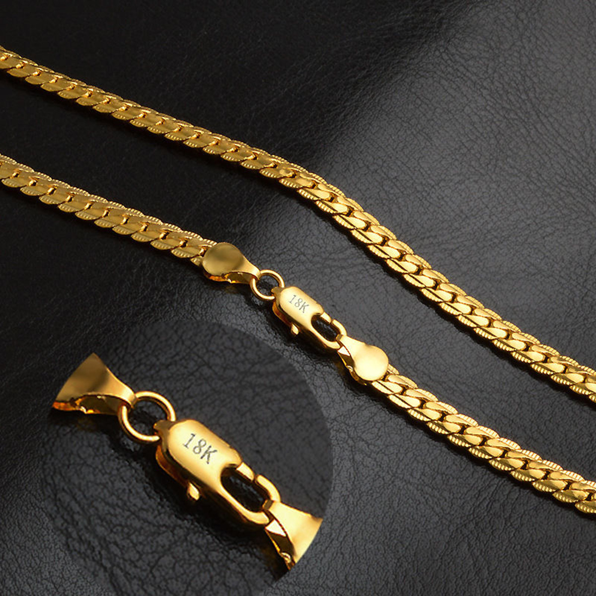 Fashion 18K Gold Plated Stainless Steel Flat Necklace Chain Women Men Jewelry Fashion 18K Gold Plated Stainless Steel Flat Necklace Chain Women Men Jewelry