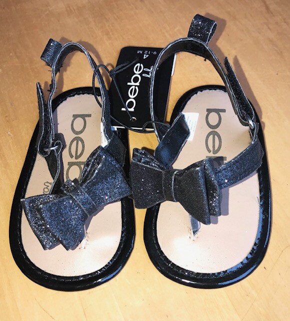 Bebe Baby Girls Black Sparkle Bow Fashion Sandals- MSRP Bebe Baby Girls Black Sparkle Bow Fashion Sandals- MSRP