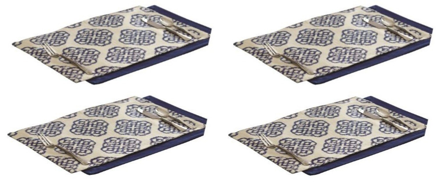Navy Mandarin Floral on White Placemats Kitchen Dining Room Set of 4