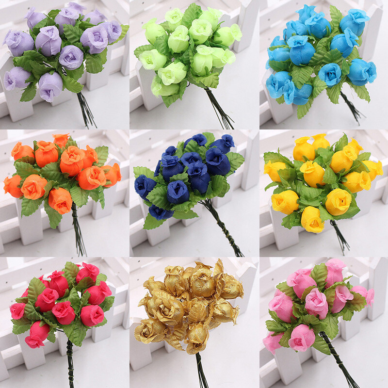 12 Heads Crafts Silk Fake Rose Artificial Flower DIY Garden Bouquet Home Dec ca