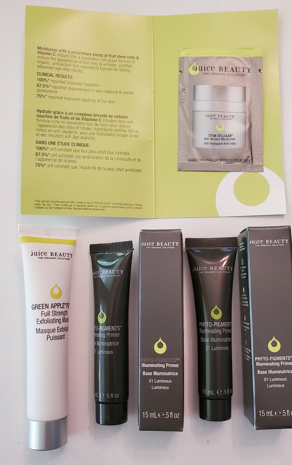 New JUICE BEAUTY 4 – Primer Green Apple Peel Exfoliating Moisturizer Samples