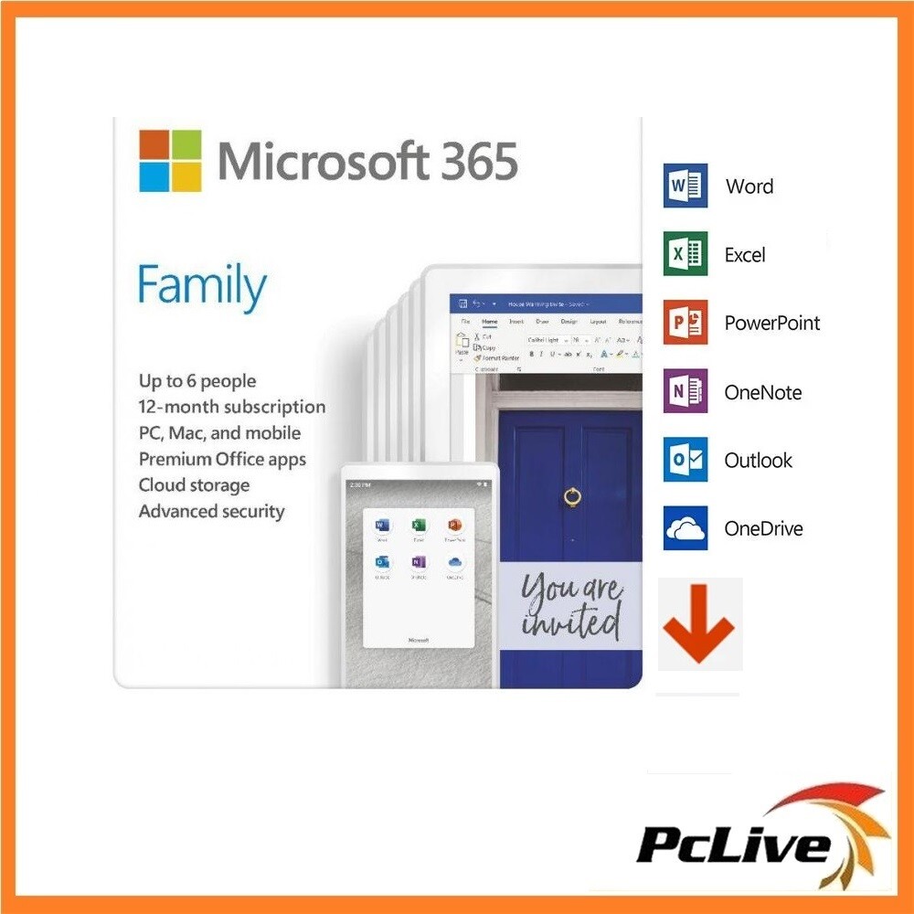 Microsoft 365 FAMILY Office 6 PC Mac 1Year Home Electronic Software Key Delivery