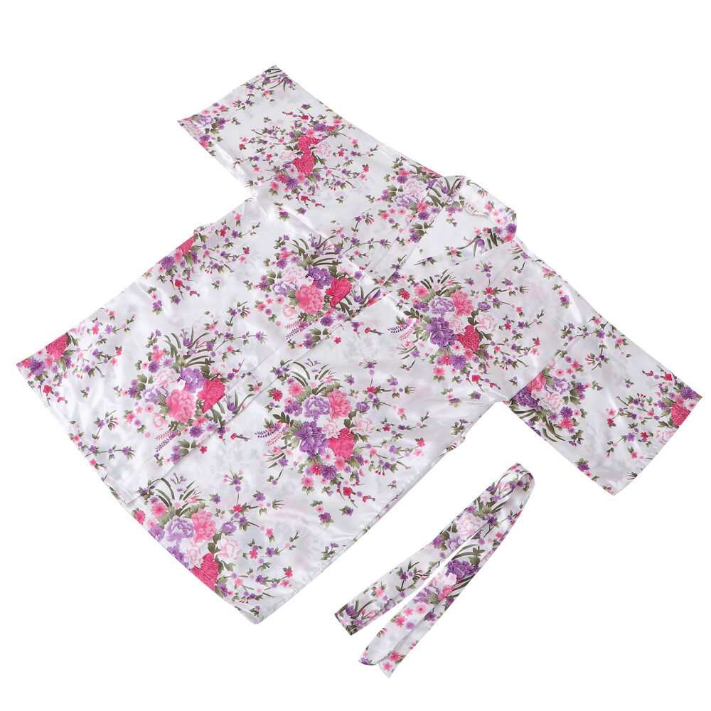 Fashion Flower Printed Nightgown Short Bath Robe Kimono Style Women Nightgown