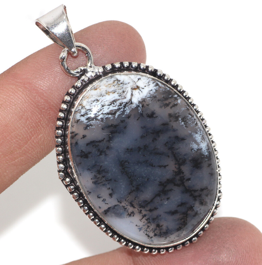 Dendritic Opal 925 Silver Plated Gemstone Pendant 2″ Jewelry Gift GW