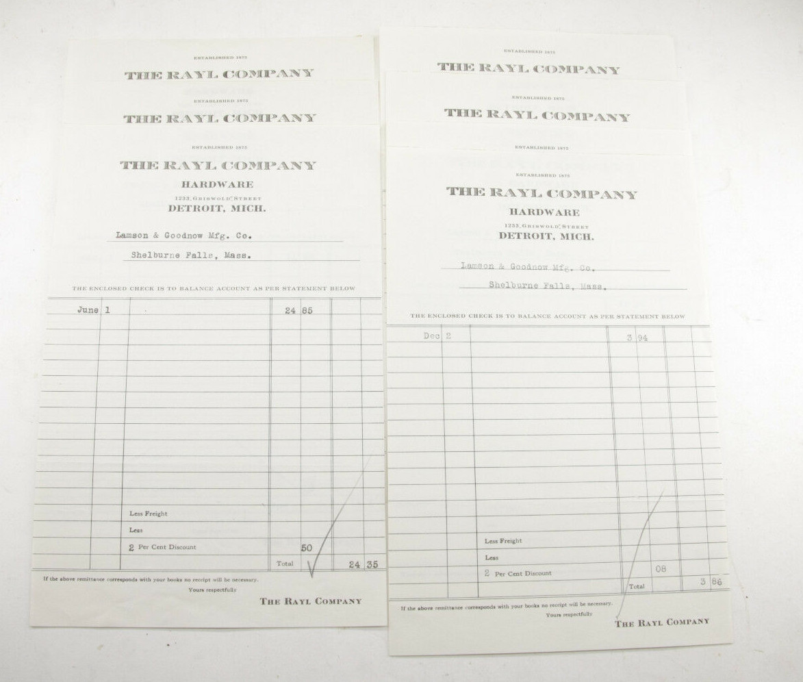 1935 Lamson Goodnow The Rayl Co Hardware Detroit MI Pay Vouchers Ephemera P773E 1935 Lamson Goodnow The Rayl Co Hardware Detroit MI Pay Vouchers Ephemera P773E