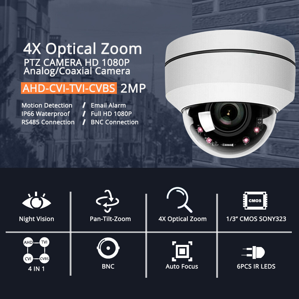 PTZ Dome 4X Optical Zoom AHD/Analog Camera Network CCTV 1080P IR Night Security PTZ Dome 4X Optical Zoom AHD/Analog Camera Network CCTV 1080P IR Night Security