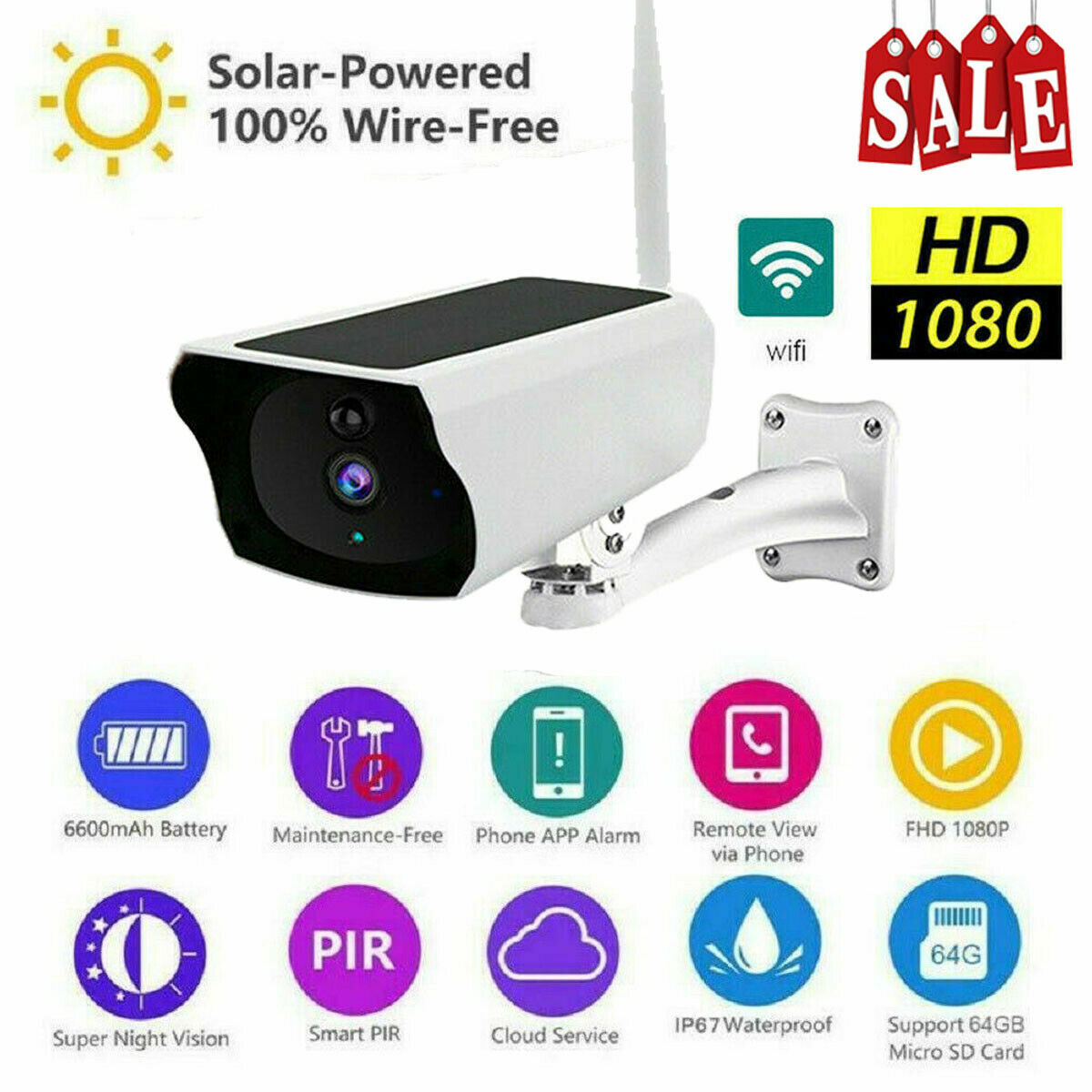 Wireless Solar WiFi IP Security CCTV Camera 1080P HD Surveillance Audio Outdoor Wireless Solar WiFi IP Security CCTV Camera 1080P HD Surveillance Audio Outdoor