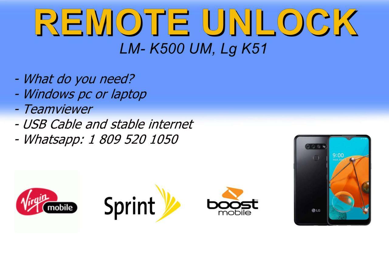 Remote Unlock Service LG K51 K500MM SPRINT/BOOST/METRO Remote Unlock Service LG K51 K500MM SPRINT/BOOST/METRO