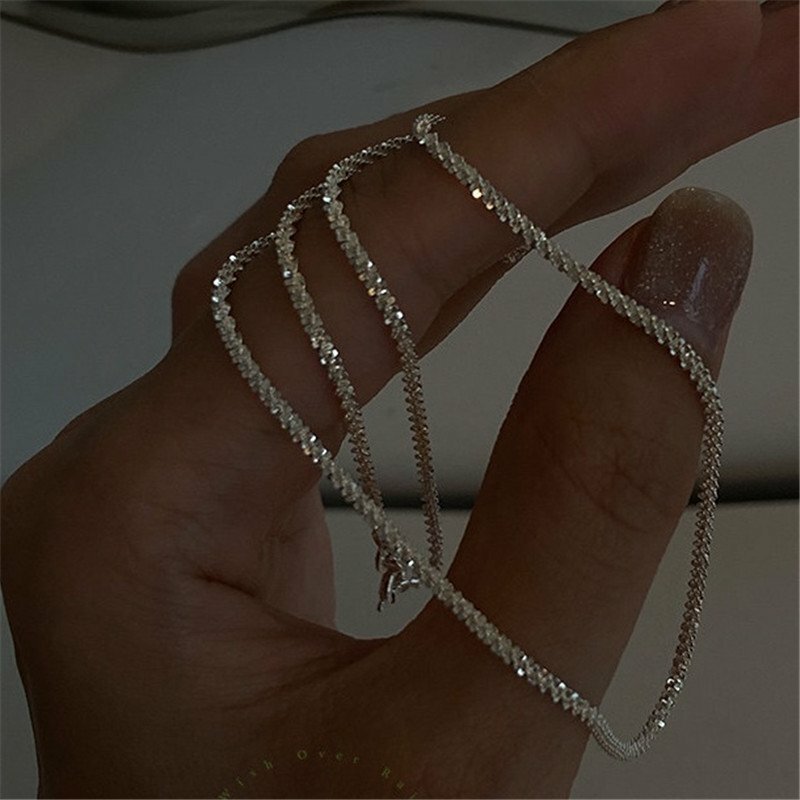 Fashion 925 Silver Gypsophila Flash Chain Necklace Clavicle Women Jewelry Gifts Fashion 925 Silver Gypsophila Flash Chain Necklace Clavicle Women Jewelry Gifts