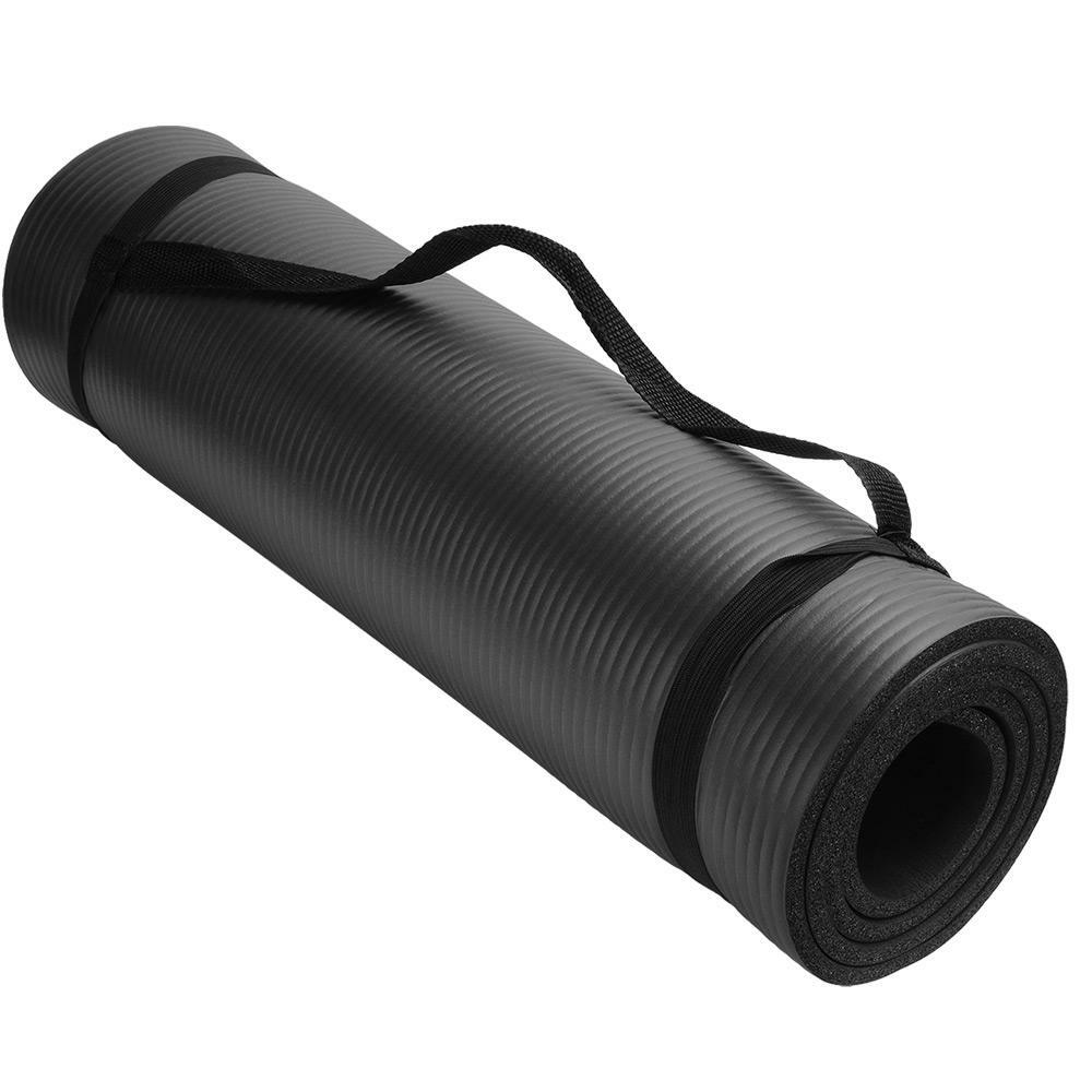NEW Exercise Yoga Mat with Carrying Strap for Yoga Indoor Outdoor Sports – Black NEW Exercise Yoga Mat with Carrying Strap for Yoga Indoor Outdoor Sports – Black