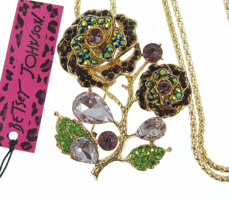 Hot Betsey Johnson Crystal Rhinestone Rose Flower Pendant Sweater Necklace Chain Hot Betsey Johnson Crystal Rhinestone Rose Flower Pendant Sweater Necklace Chain