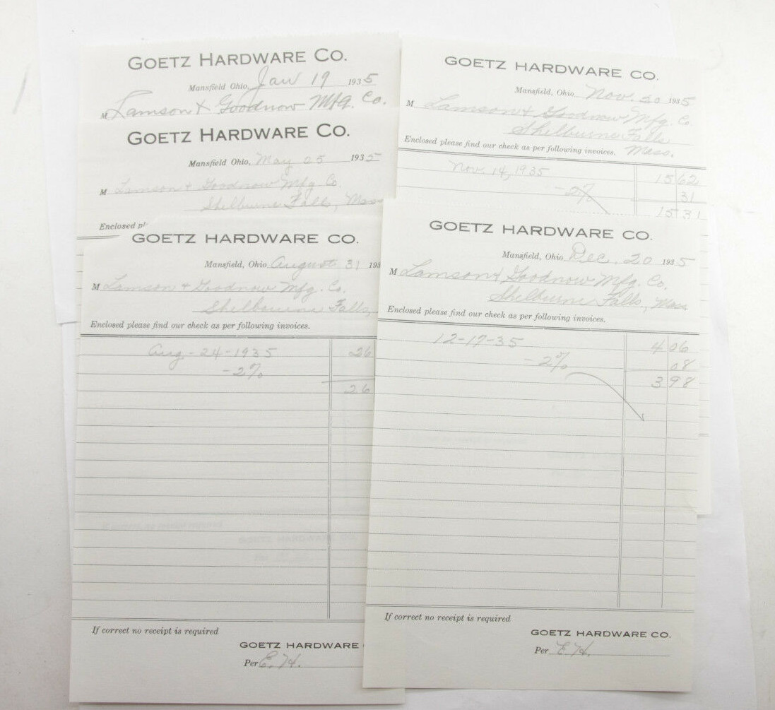 1935 Lamson Goodnow Goetz Hardware Mansfield OH Payment Vouchers Ephemera P769B 1935 Lamson Goodnow Goetz Hardware Mansfield OH Payment Vouchers Ephemera P769B