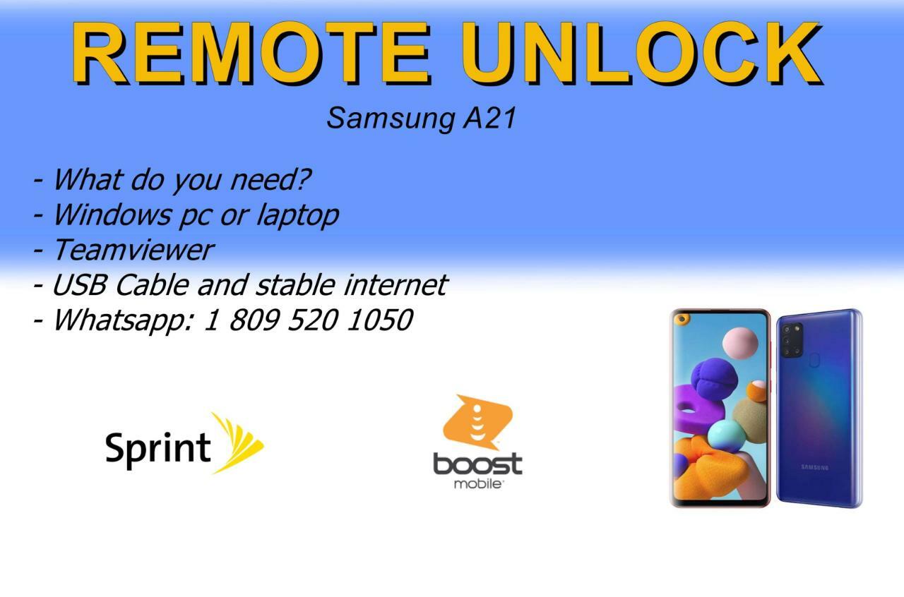 Remote Unlock Service SAMSUNG A21 SPRINT/BOOST Remote Unlock Service SAMSUNG A21 SPRINT/BOOST