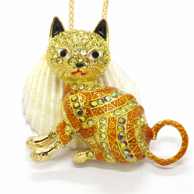 Hot Yellow Enamel Cute Cat Animal Crystal Jewelry Fashion Pendant Women Necklace Hot Yellow Enamel Cute Cat Animal Crystal Jewelry Fashion Pendant Women Necklace