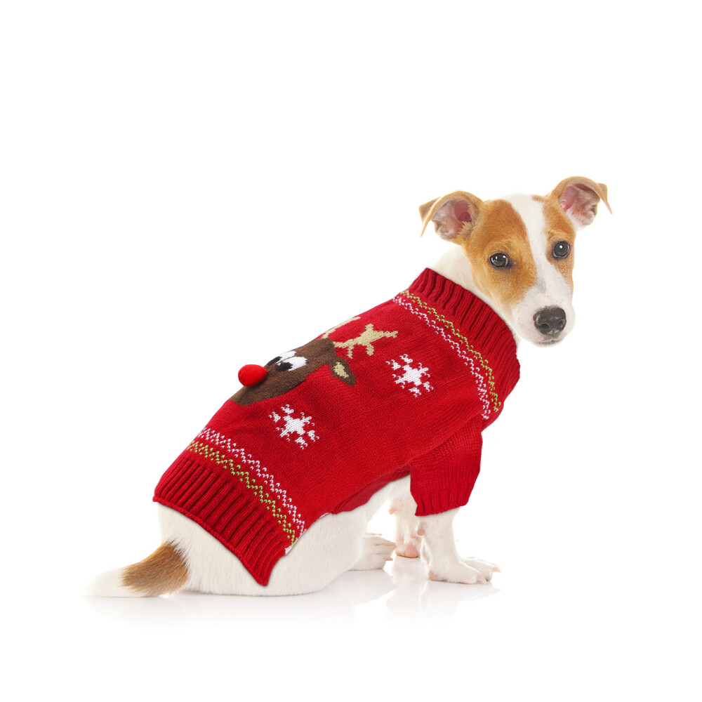 1 Pc Pet Sweater Warm Comfortable Red Deer Pattern Dog Sweater