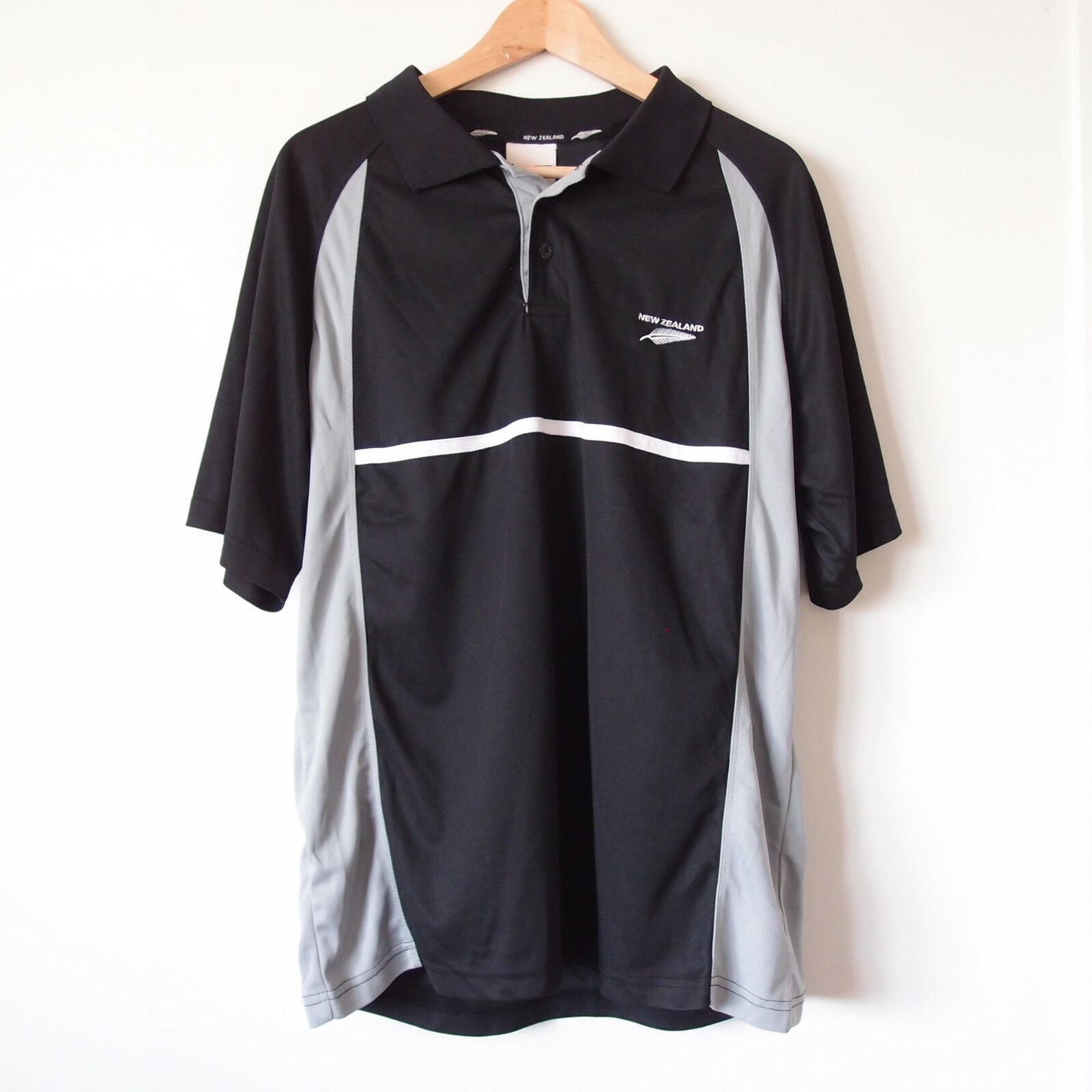 CUP SPORTS Mens New Zealand All Blacks Grey White Polo Shirt Size Large Rugby CUP SPORTS Mens New Zealand All Blacks Grey White Polo Shirt Size Large Rugby