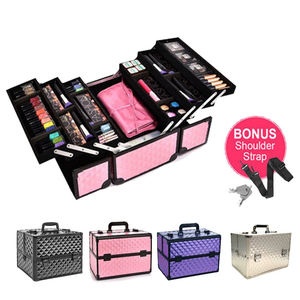 Portable Cosmetic Beauty Makeup Case Carry Bag Organiser Box Diamond w/ Strap Portable Cosmetic Beauty Makeup Case Carry Bag Organiser Box Diamond w/ Strap