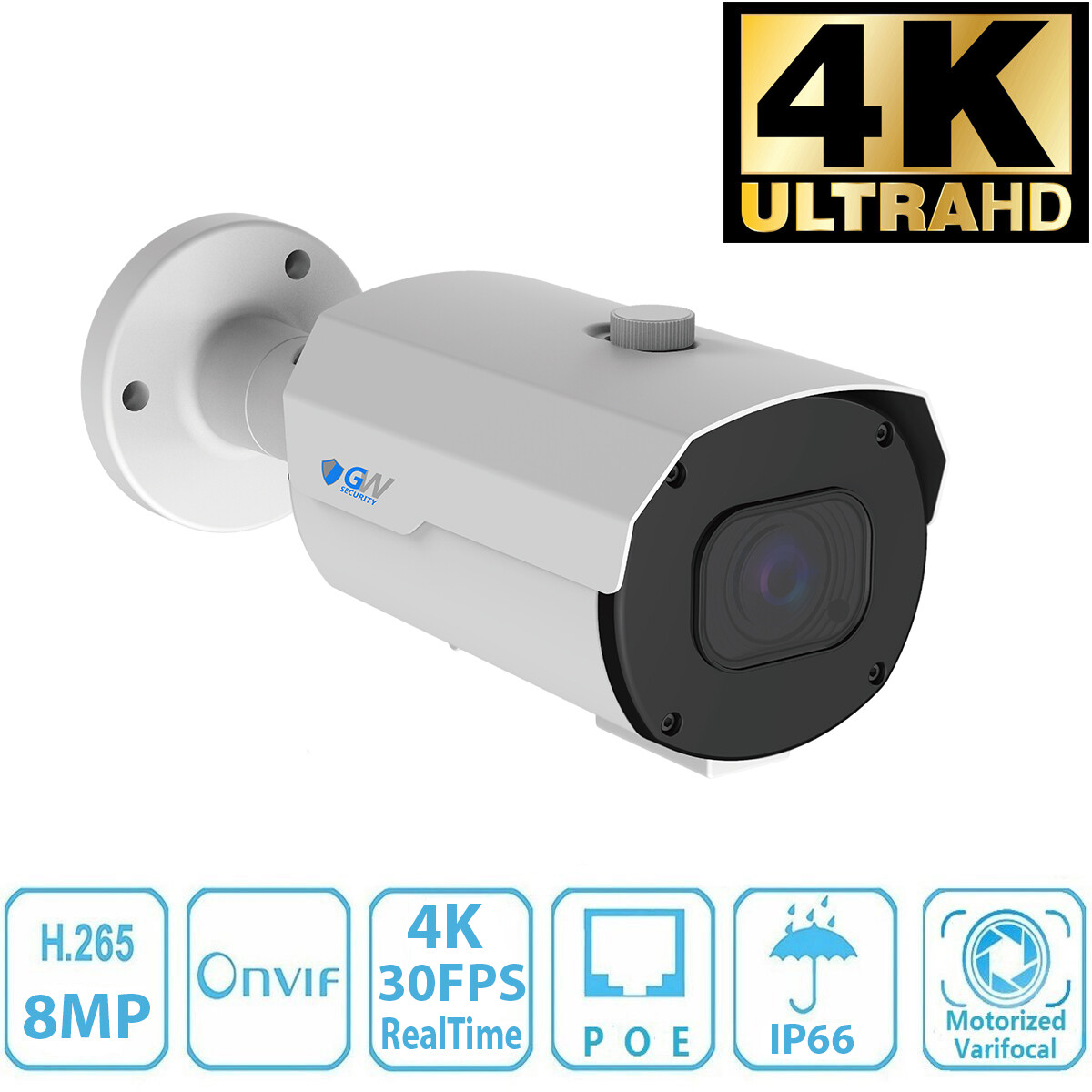 GW 8MP 2160p @30fps 4K IP Bullet 4X Optical Motorized Zoom PoE Security Camera GW 8MP 2160p @30fps 4K IP Bullet 4X Optical Motorized Zoom PoE Security Camera