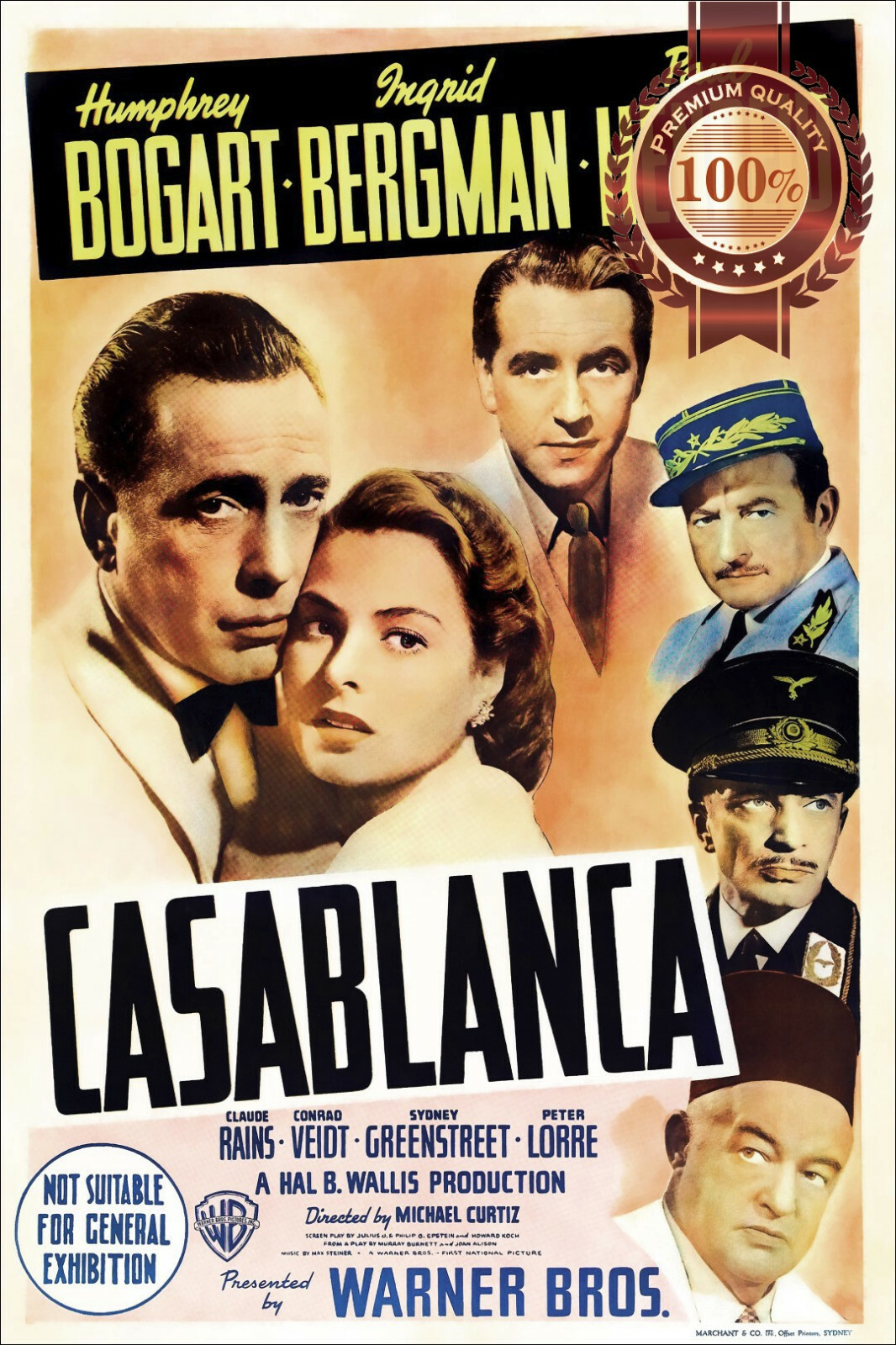 CASABLANCA AUS 1942 40s ORIGINAL OFFICIAL CINEMA MOVIE FILM PRINT PREMIUM POSTER CASABLANCA AUS 1942 40s ORIGINAL OFFICIAL CINEMA MOVIE FILM PRINT PREMIUM POSTER