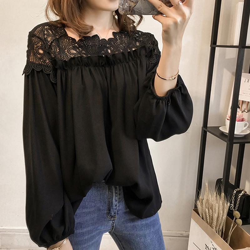 Unique Chiffon Shirt Women Clothing Hot Sale Popular White Blouse Sexy Lace YD