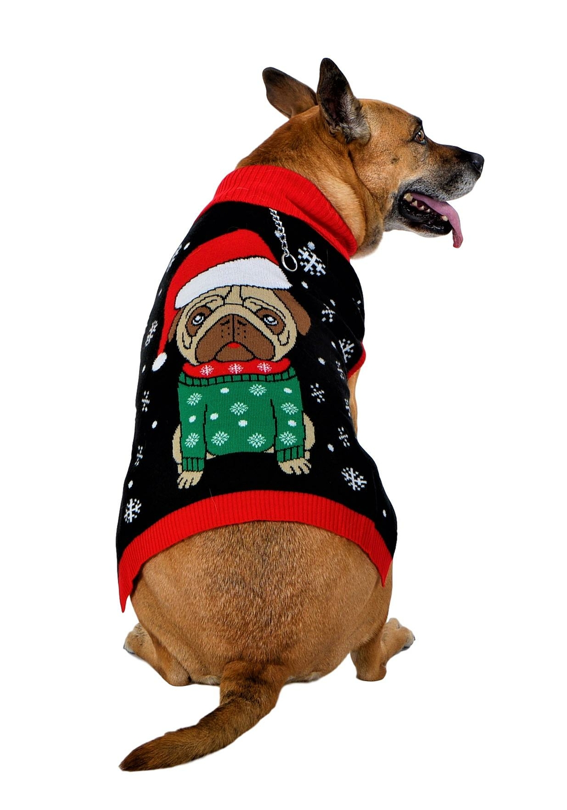 SoCal Look Dogs Christmas Sweaters Santa Puppy Pug Pullover Black
