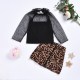 2pcs Kids Girls Fashion Outfits Long Sleeve Lace Blouse+Leopard Skirt Dress Sets 2pcs Kids Girls Fashion Outfits Long Sleeve Lace Blouse+Leopard Skirt Dress Sets
