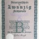 Germany 1937 20 Reichsmark, Tax Voucher (Steuergutfchein) WW2 Scarce. Germany 1937 20 Reichsmark, Tax Voucher (Steuergutfchein) WW2 Scarce.