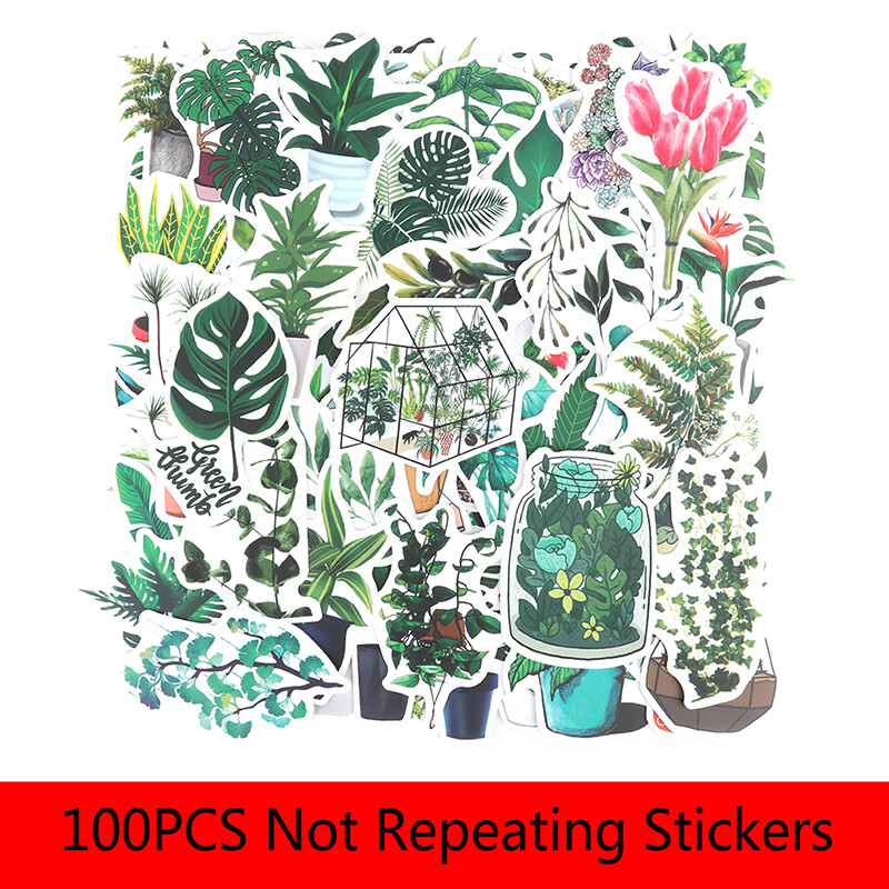 100PCS  Green Plants Stickers Bike Guitar Laptop Waterproof PVC Sticker Y1