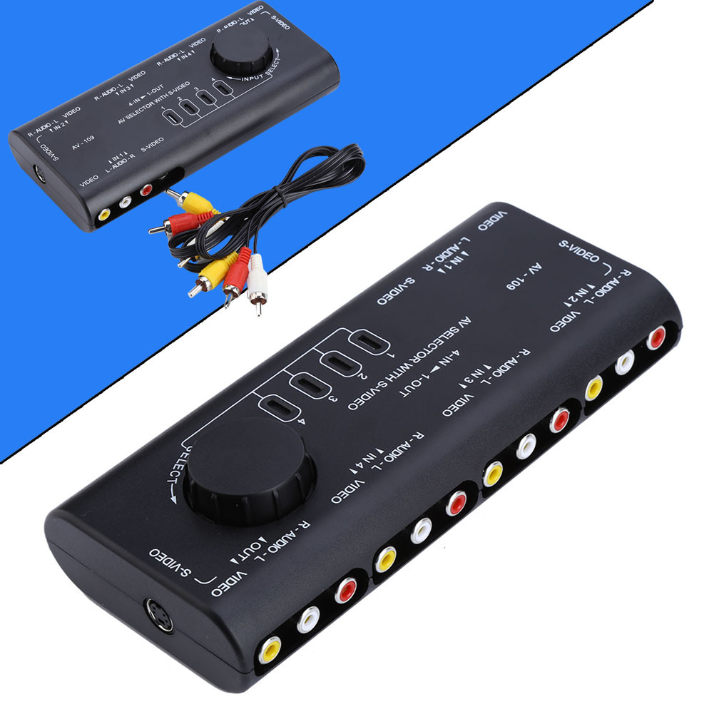 4 in 1 Out Audio Video Signal Switcher Splitter Selector AV RCA Switch Box