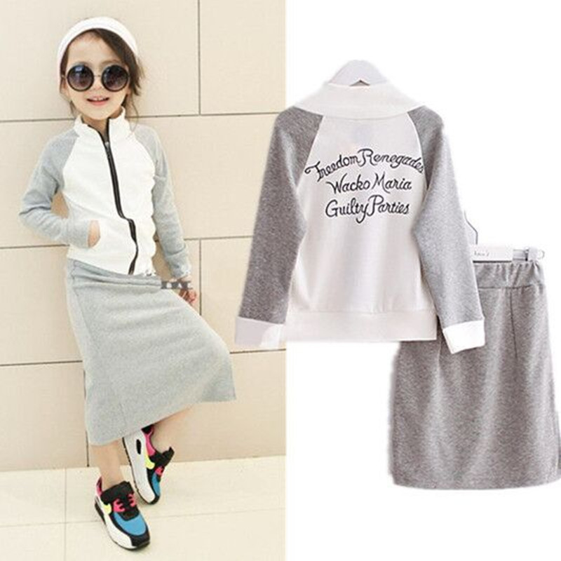 2pcs Kids Baby Girls Fashion Korean Dress Long Sleeve Coat+zipper Dress Clothing