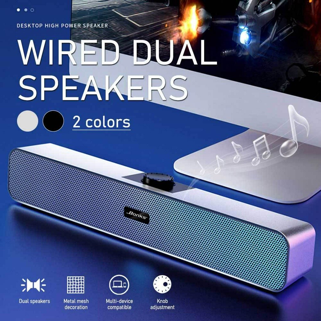 Wired Desktop Stereo Speaker LED Soundbar USB 3.5mm DC5V For Smart Phone PC ON Wired Desktop Stereo Speaker LED Soundbar USB 3.5mm DC5V For Smart Phone PC ON