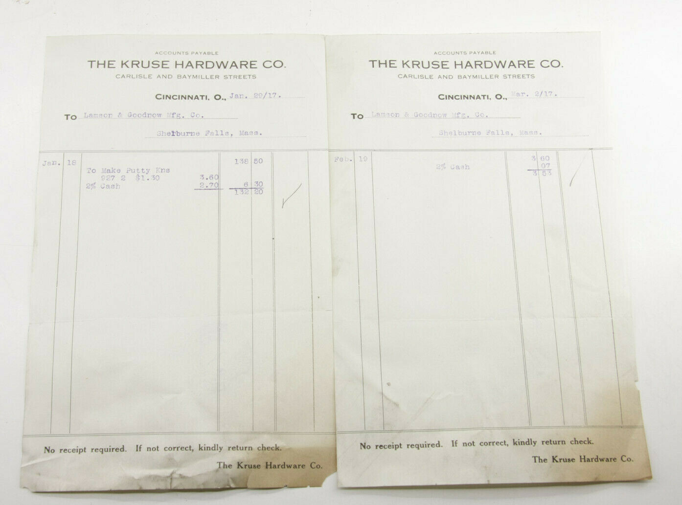 1917 Lamson Goodnow Kruse Hardware Co Cincinnati OH Pay Vouchers Ephemera P889K 1917 Lamson Goodnow Kruse Hardware Co Cincinnati OH Pay Vouchers Ephemera P889K
