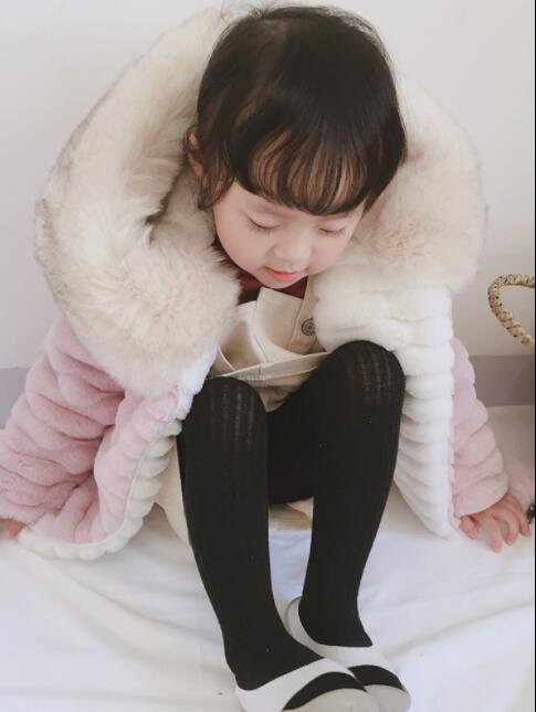 Kids Girls Fashion Winter Big Fur Collar Hooded Rabbit Fur Coats Princess Parka
