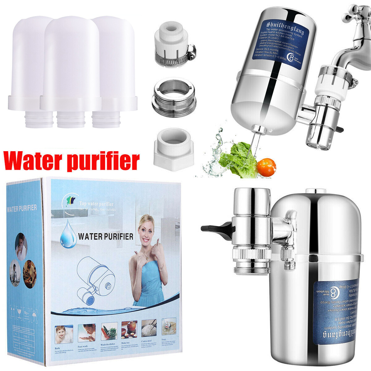 Water Faucet Filter Kitchen Mount Filtration Tap Purifier System Filter Element