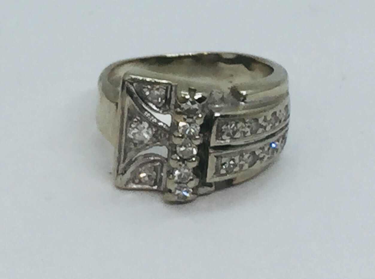 Antique Art Deco 14k White Gold & Diamond Ring Size 3.5 Antique Art Deco 14k White Gold & Diamond Ring Size 3.5