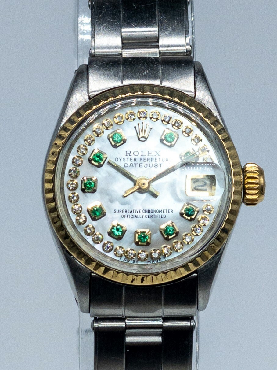 Estate 00 ROLEX Datejust 18k Yellow Gold SS Emerald Diamond Ladies Watch WTY Estate 00 ROLEX Datejust 18k Yellow Gold SS Emerald Diamond Ladies Watch WTY