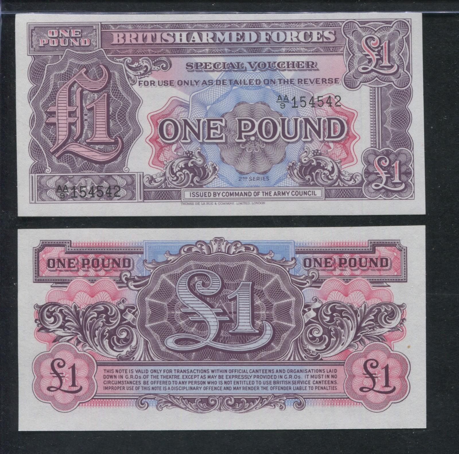 Set of 6 Early United Kingdom Banknote British Armed Forces Special Vouchers